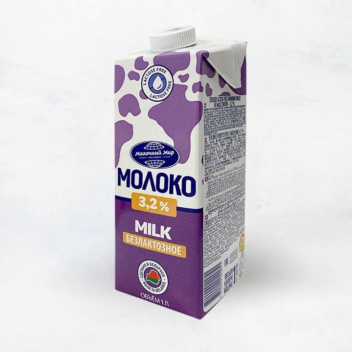 Молоко безлактозное стерилизованное 3,2% 1л TetraBrik Молочный мир