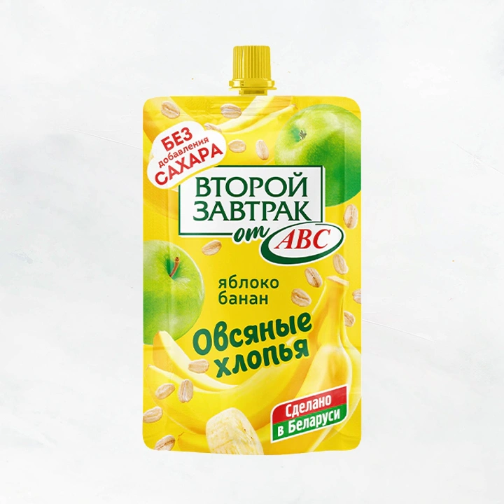 Десерт Второй завтрак фруктовый ябл/банан/овс хлопья ДойПак 200г/14шт ABC