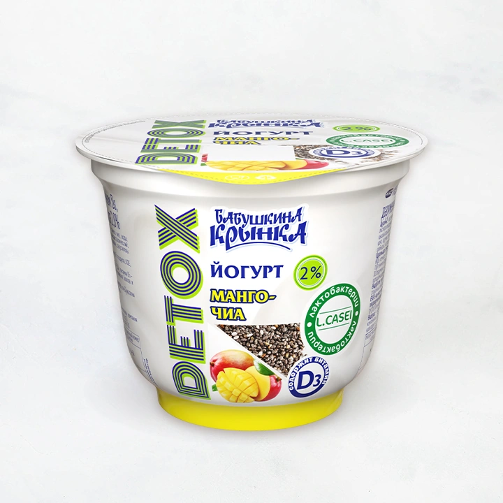 Йогурт 2% 230г DETOX "Манго-Чиа" стакан Бабушкина Крынка