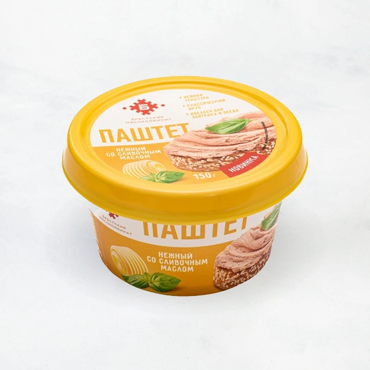 ПАШТЕТ "Нежный со сливочным маслом" из мяса и суб. прод. цыплят 150г Брестский МК