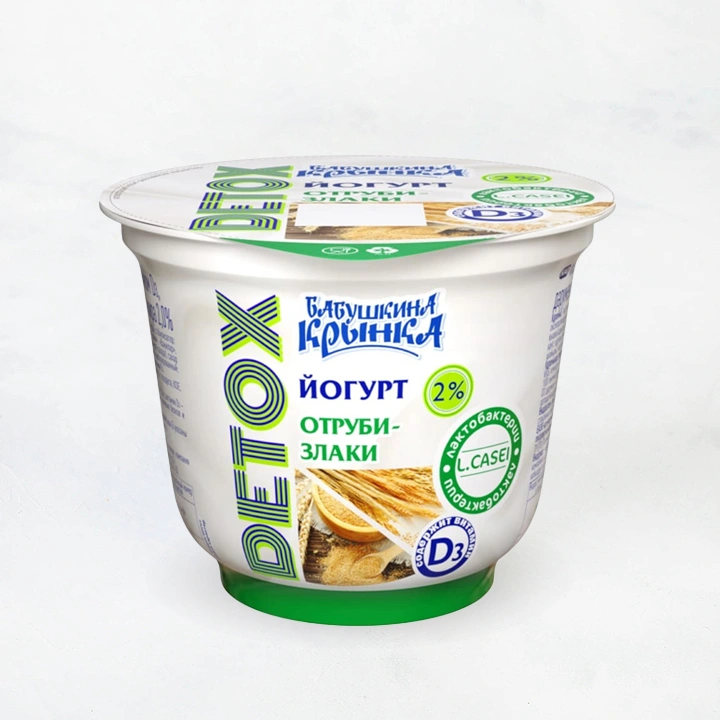 Йогурт 2% 230г DETOX "Отруби-злаки" стакан Бабушкина Крынка