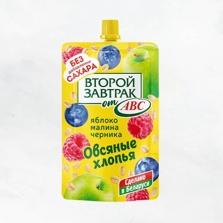 Десерт Второй завтрак фруктовый ябл/мал/черн/овс. хлопья ДойПак 200г/14шт ABC