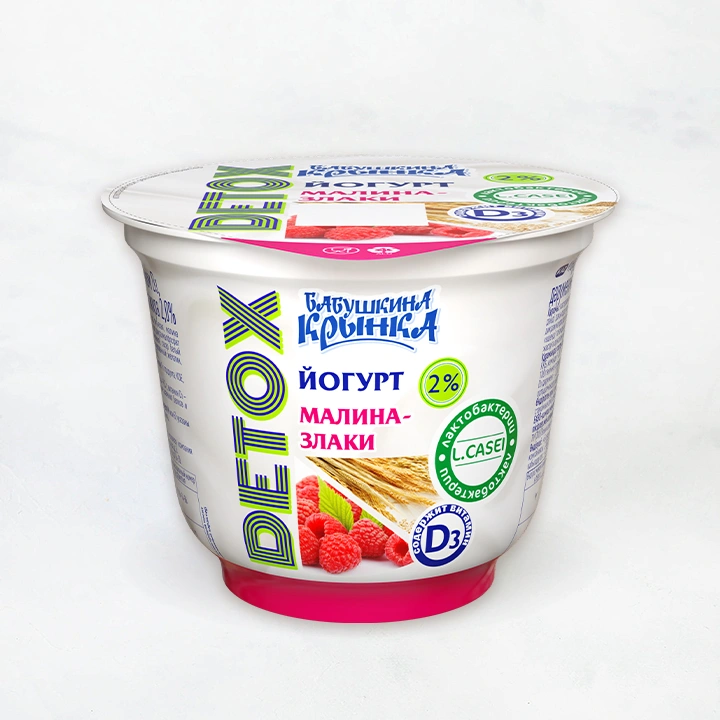 Йогурт 2% 230г DETOX "Малина-злаки" стакан Бабушкина Крынка