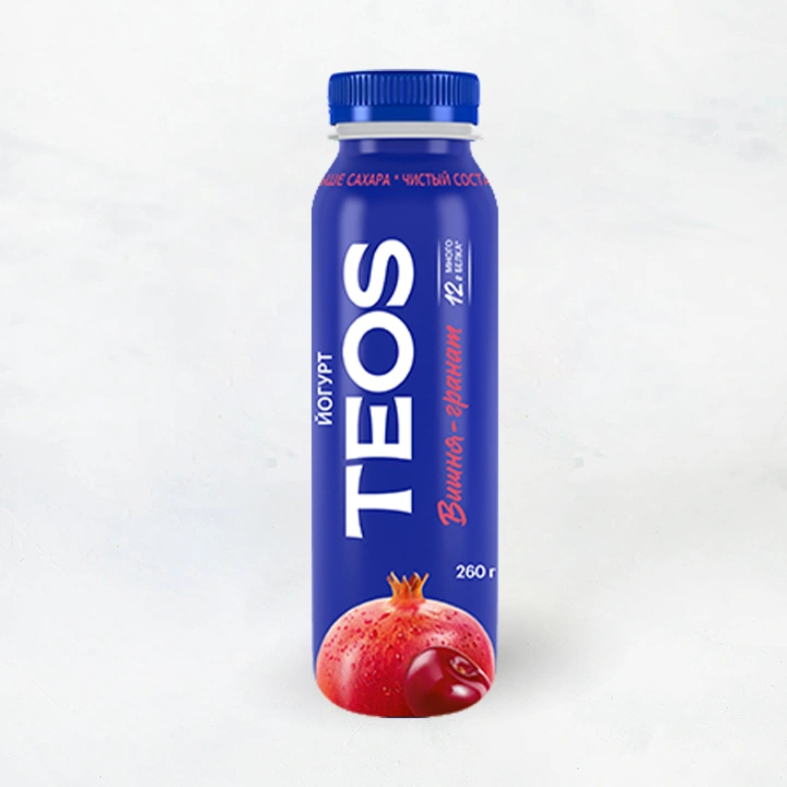 Йогурт питьевой "Греческий TEOS" 1,8% 260г Вишня гранат ПЭТ Савушкин продукт