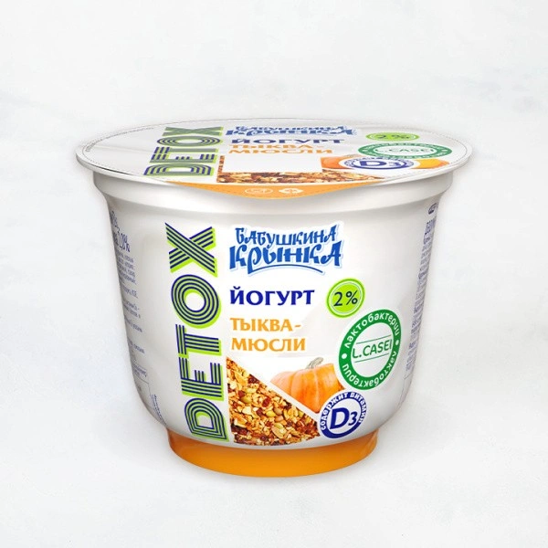 Йогурт 2% 230г DETOX "Тыква-Мюсли" стакан Бабушкина Крынка