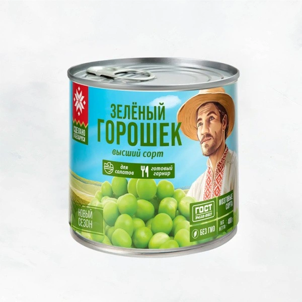 Горошек зеленый консервированный ж/б с ключом 400г/12шт Быховский КЗ
