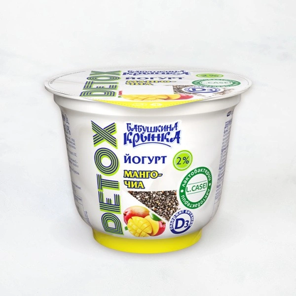 Йогурт 2% 230г DETOX "Манго-Чиа" стакан Бабушкина Крынка