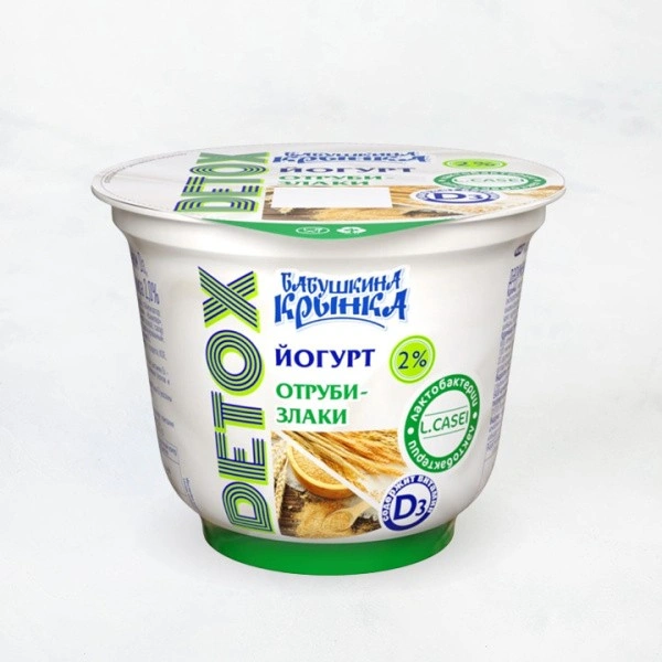 Йогурт 2% 230г DETOX "Отруби-злаки" стакан Бабушкина Крынка
