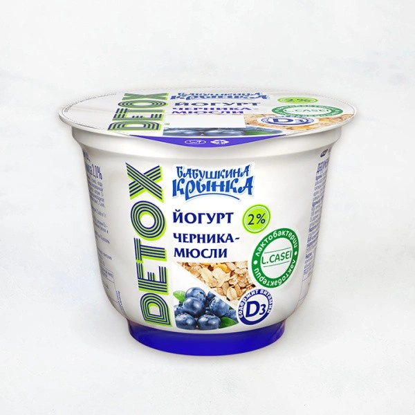 Йогурт 2% 230г DETOX "Черника-Мюсли" стакан Бабушкина Крынка