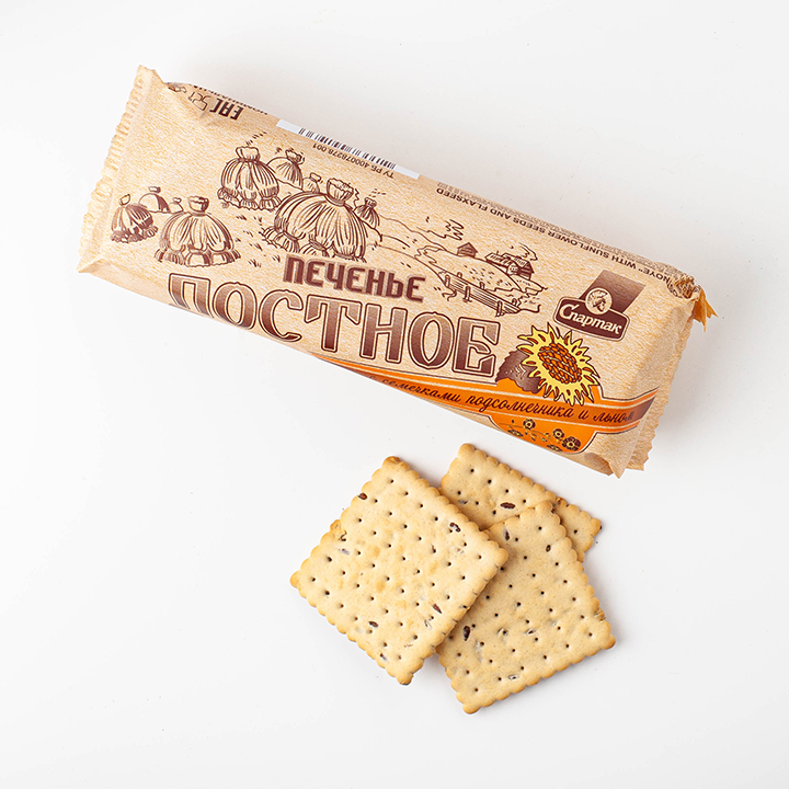 Печенье ПОСТНОЕ с семечками подсолнуха и льна 220г 1/24 флоу-пак Спартак