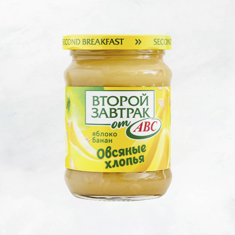 Десерт Второй завтрак фруктовый ябл/банан/овс хлопья 300 г/12 шт ABC