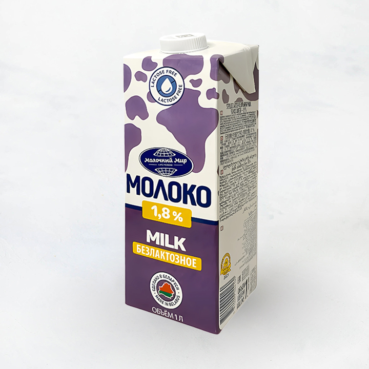 Молоко безлактозное стерилизованное 1,8% 1л TetraBrik Молочный мир
