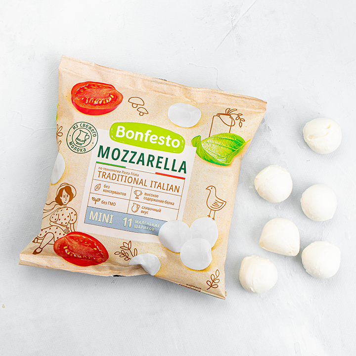 Сыр мягкий "Моцарелла" 45% 250г мини шарики (100г сыра, 150г рассола) Туровский МК