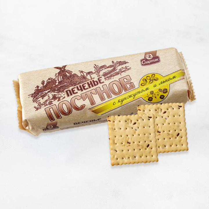 Печенье ПОСТНОЕ с кунжутом и льном 220г 1/24 флоу-пак Спартак