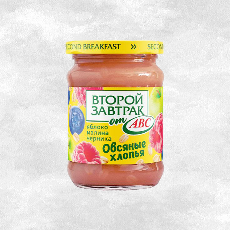 Десерт Второй завтрак фруктовый ябл/мал/черн/овс хлопья 250г/12 шт ABC