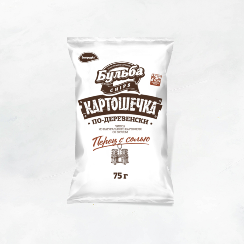 Чипсы "Картошечка по-деревенски" 75г ПЕРЕЦ с СОЛЬЮ, из натурального картофеля