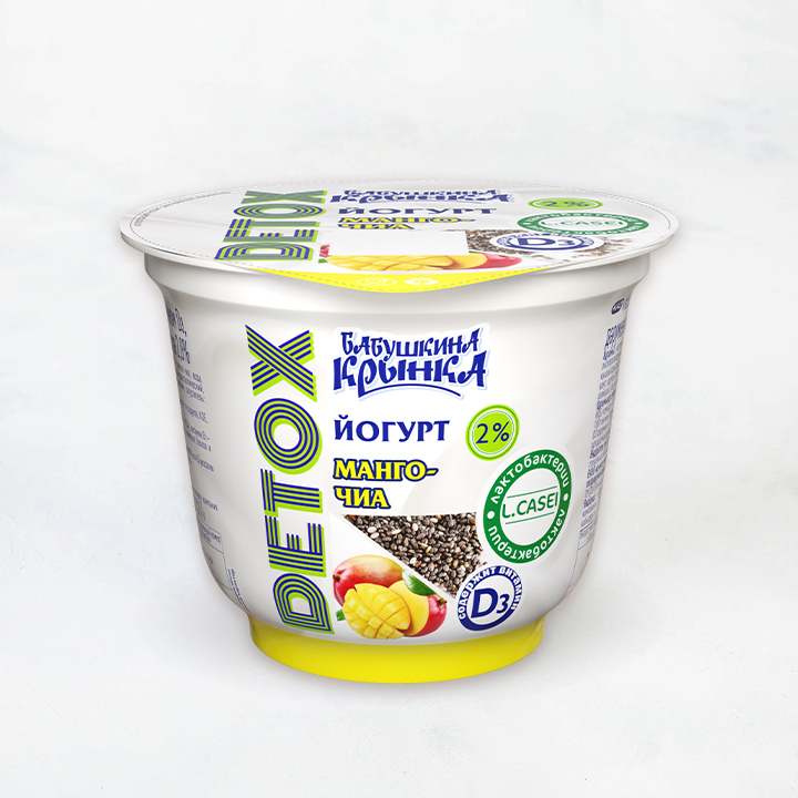 Йогурт 2% 230г DETOX "Манго-Чиа" стакан Бабушкина Крынка