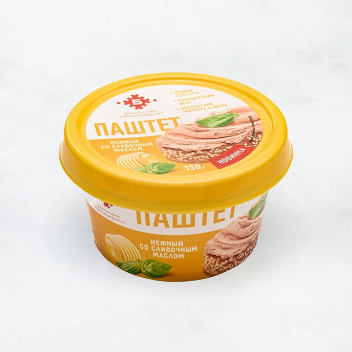 ПАШТЕТ "Нежный со сливочным маслом" из мяса и суб. прод. цыплят 150г Брестский МК