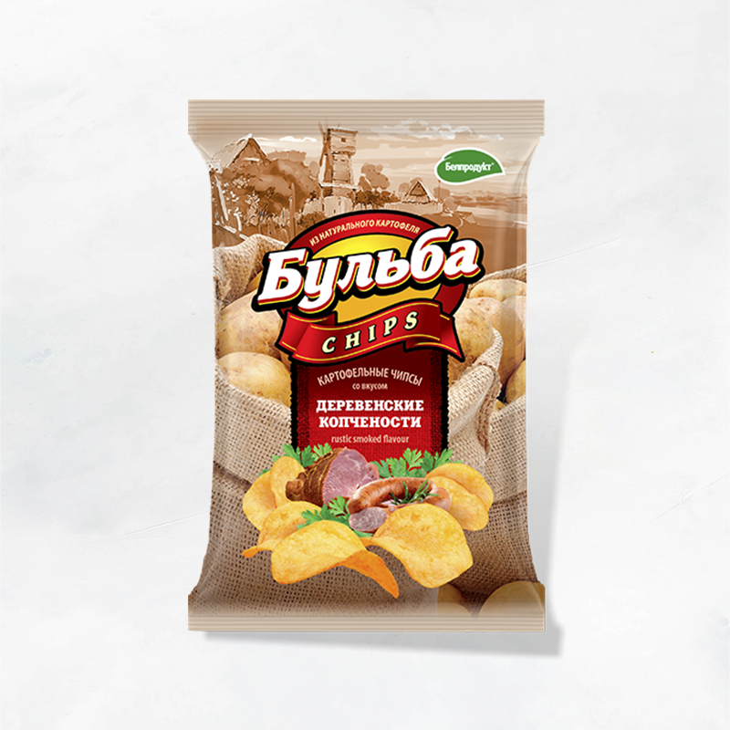 Чипсы "Бульба CHIPS" 75г вкус деревенские копчености,(1/25)  из натурального картофеля