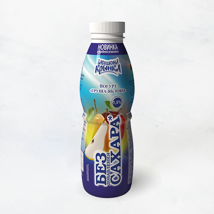 Йогурт без сахара 1,5% 430г «Груша-яблоко» ПЭТ Бабушкина крынка