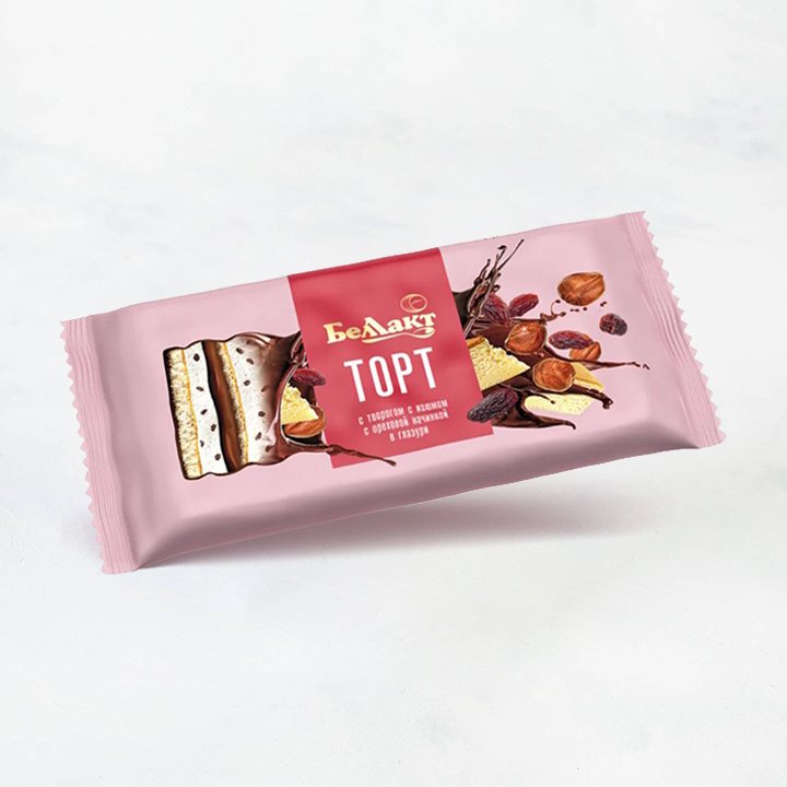 Торт творожный с начинкой ореховой изюмом 24% 200г Беллакт