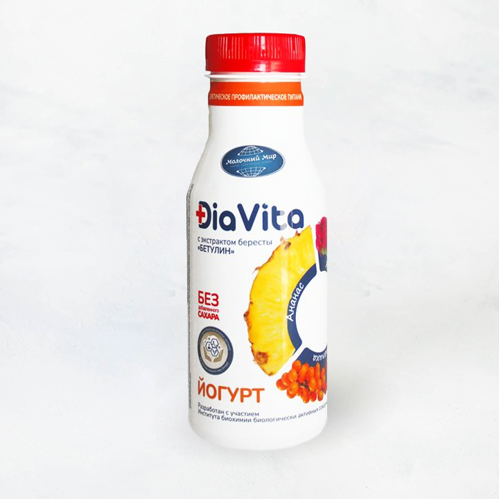 Йогурт "DiaVita"с экстр. бересты "Бетулин" ананас-облеп-амарант 2,8% 280г ПЭТ Молочный мир