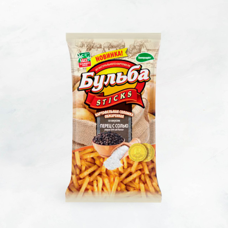 Чипсы "Бульба STICKS" 75г ПЕРЕЦ с СОЛЬЮ (1/20), из натурального картофеля