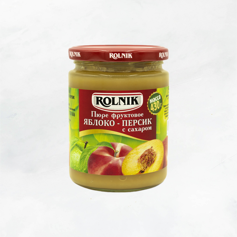 Пюре фруктовое яблоко-персик 420мл/430г РБ Рольник
