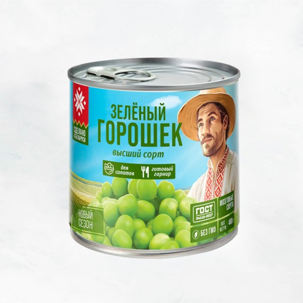 Горошек зеленый консервированный ж/б с ключом 400г/12шт Быховский КЗ