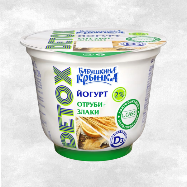 Йогурт 2% 230г DETOX "Отруби-злаки" стакан Бабушкина Крынка