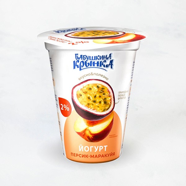 Йогурт 2% 310г персик-маракуйя п/стак Бабушкина крынка 