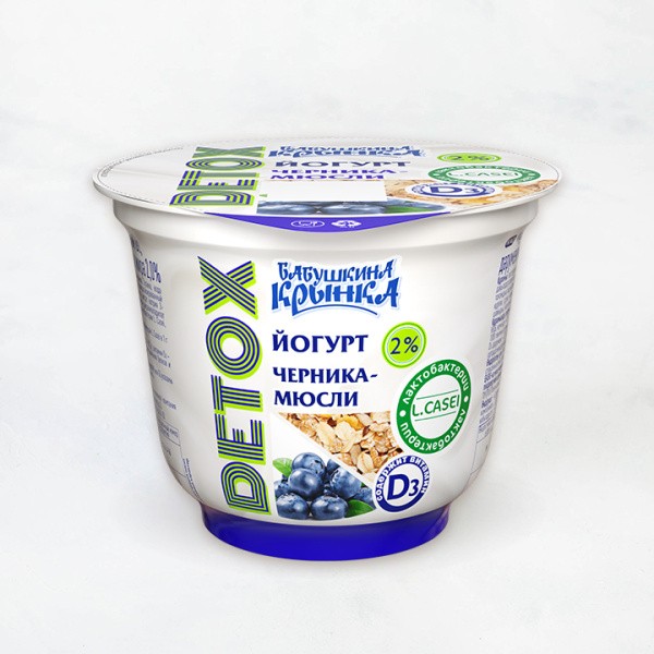 Йогурт 2% 230г DETOX "Черника-Мюсли" стакан Бабушкина Крынка