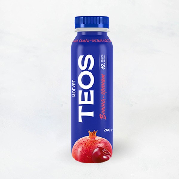 Йогурт питьевой "Греческий TEOS" 1,8% 260г Вишня гранат ПЭТ Савушкин продукт
