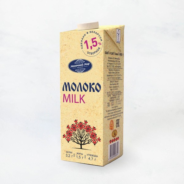 Молоко стерилизованное 1,5% 1л TetraBrik Молочный мир